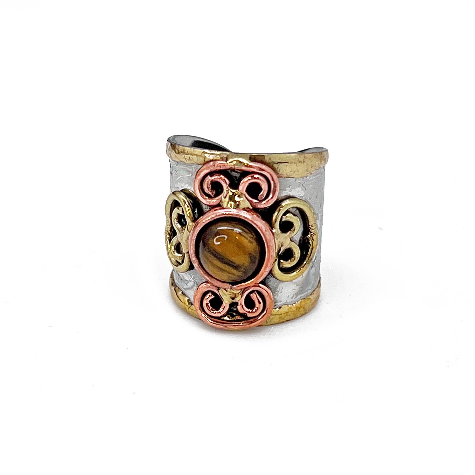 12 Mixed Metal Cuff Rings with Small Stone & Display