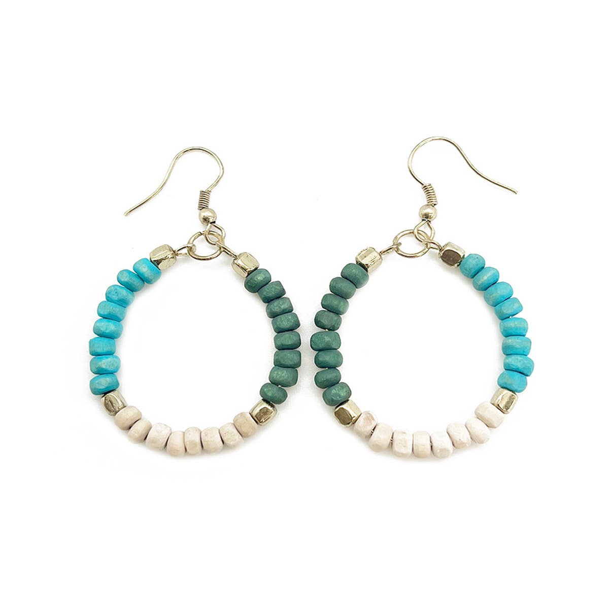 Prismatic Hues Hoop Earrings - Turquoise, Green, White