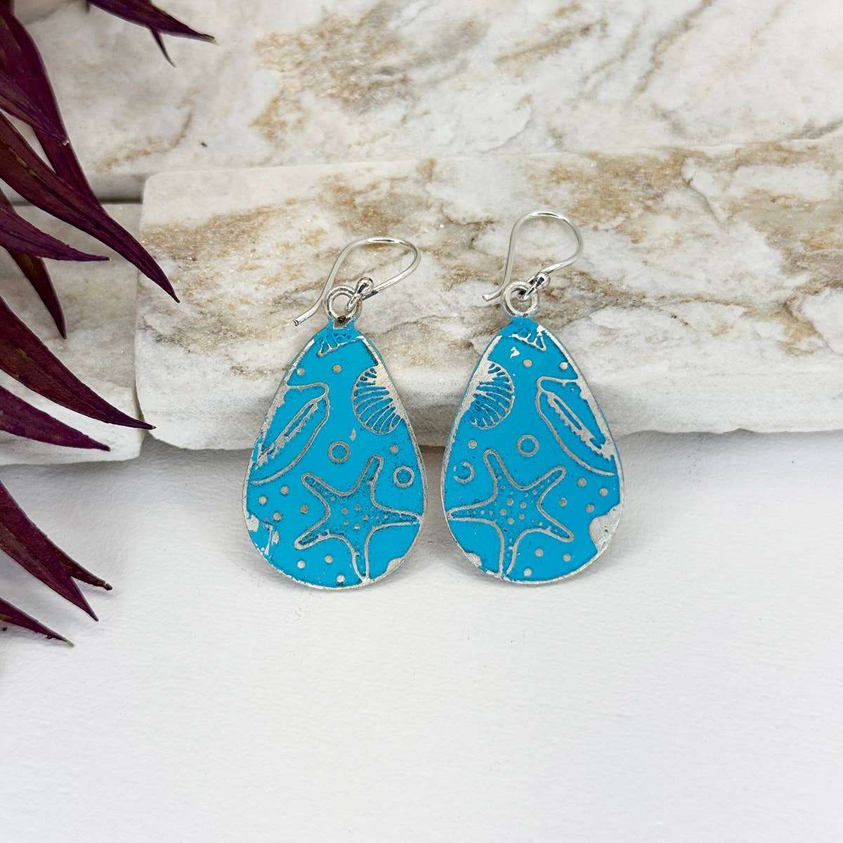 Handcrafted Blue Sea Life Patina Earrings