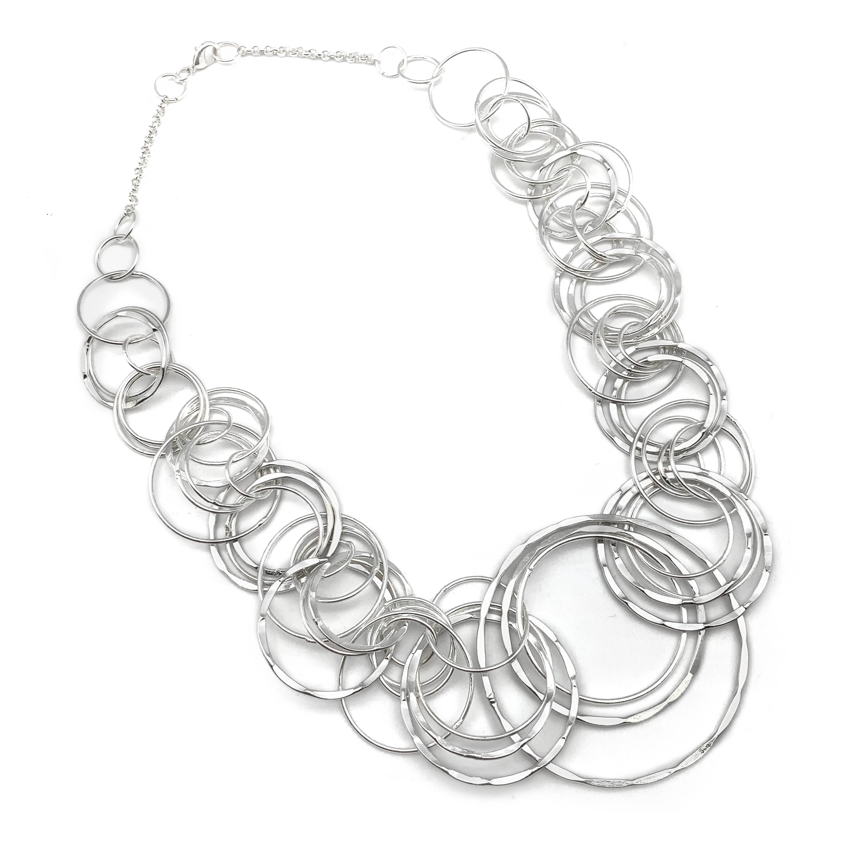 Hammered Silver Plated Rings Statement Necklace