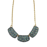Brass Patina Necklace - Aqua on Brown Teardrops and Dots Bib