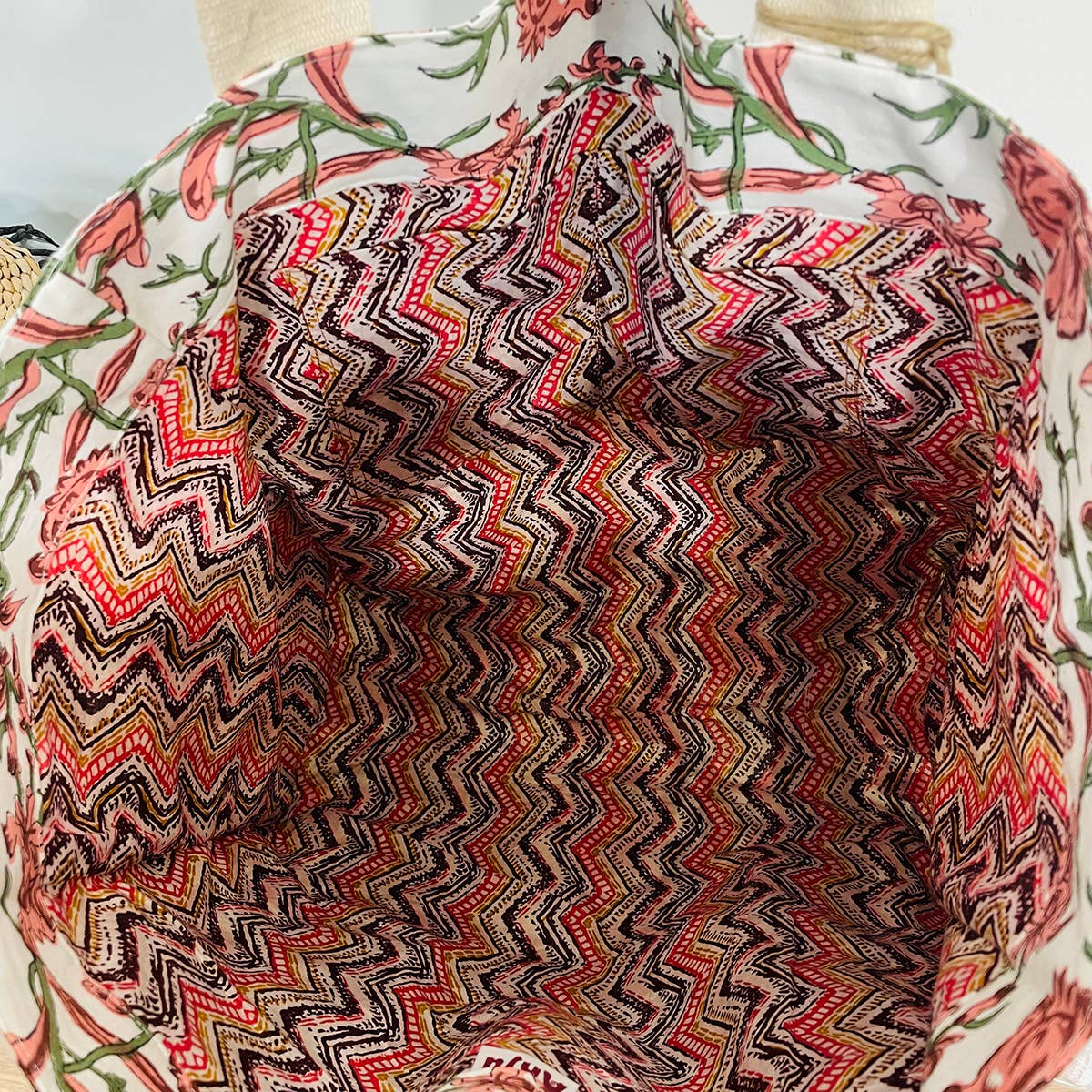 Handcrafted Canvas Bag with Block-Printed Cherry Blossom