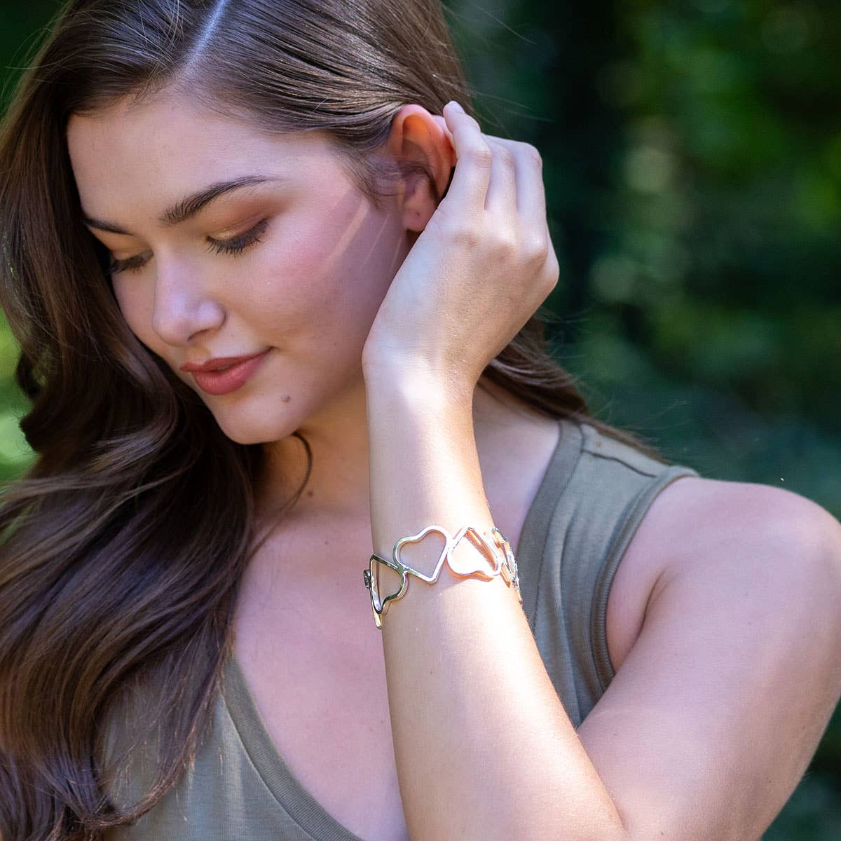 Handcrafted   Heart Link Silver Cuff Bracelet