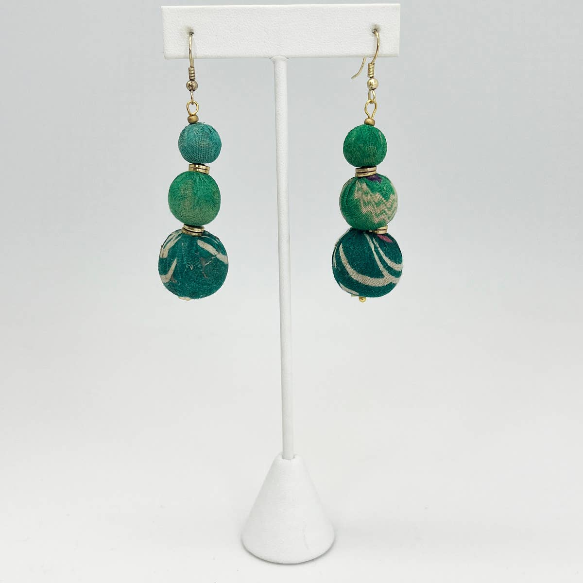 Aasha Trio Seagrass Big Beaded Kantha Handcrafted Earrings