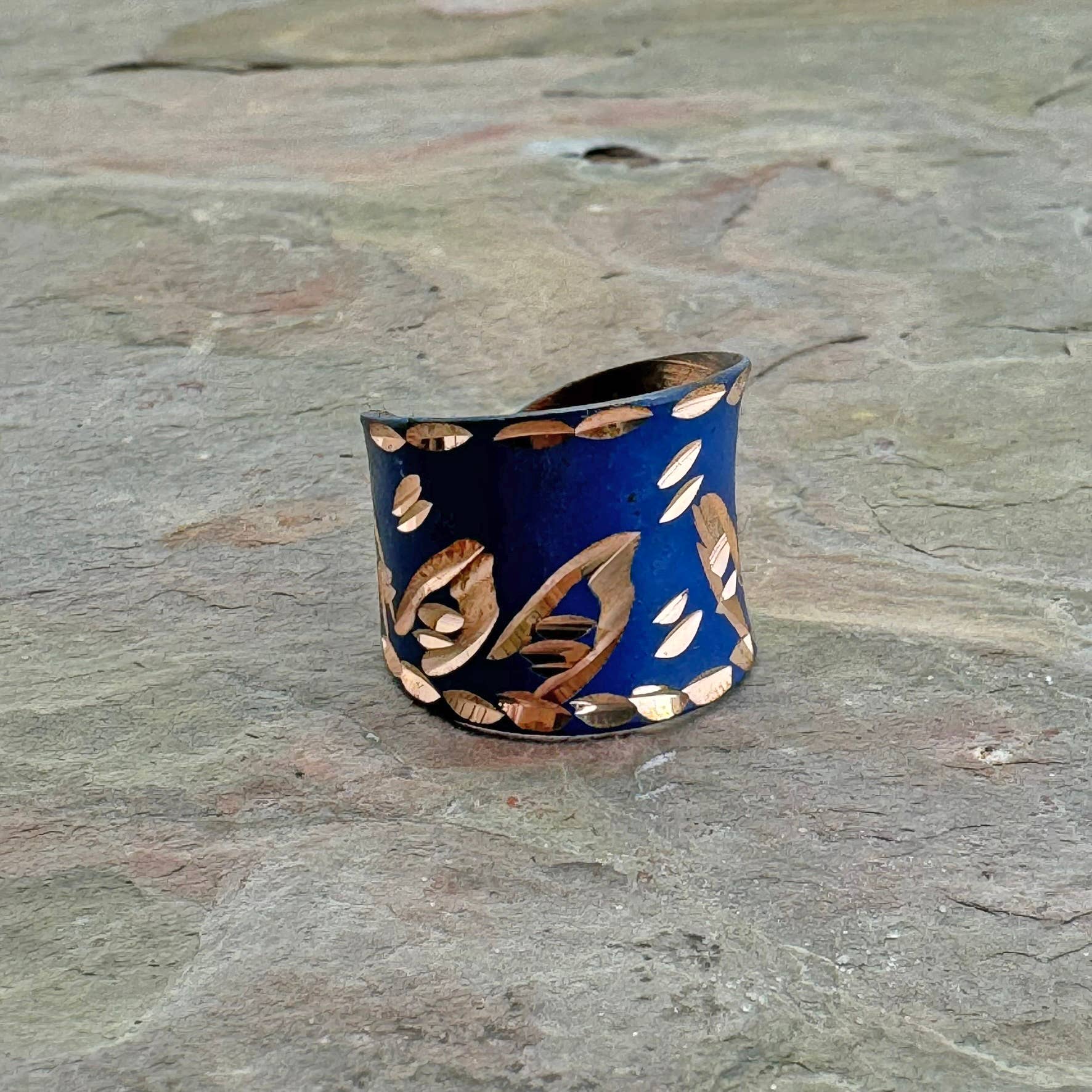 Patina Indigo Leaf Ring