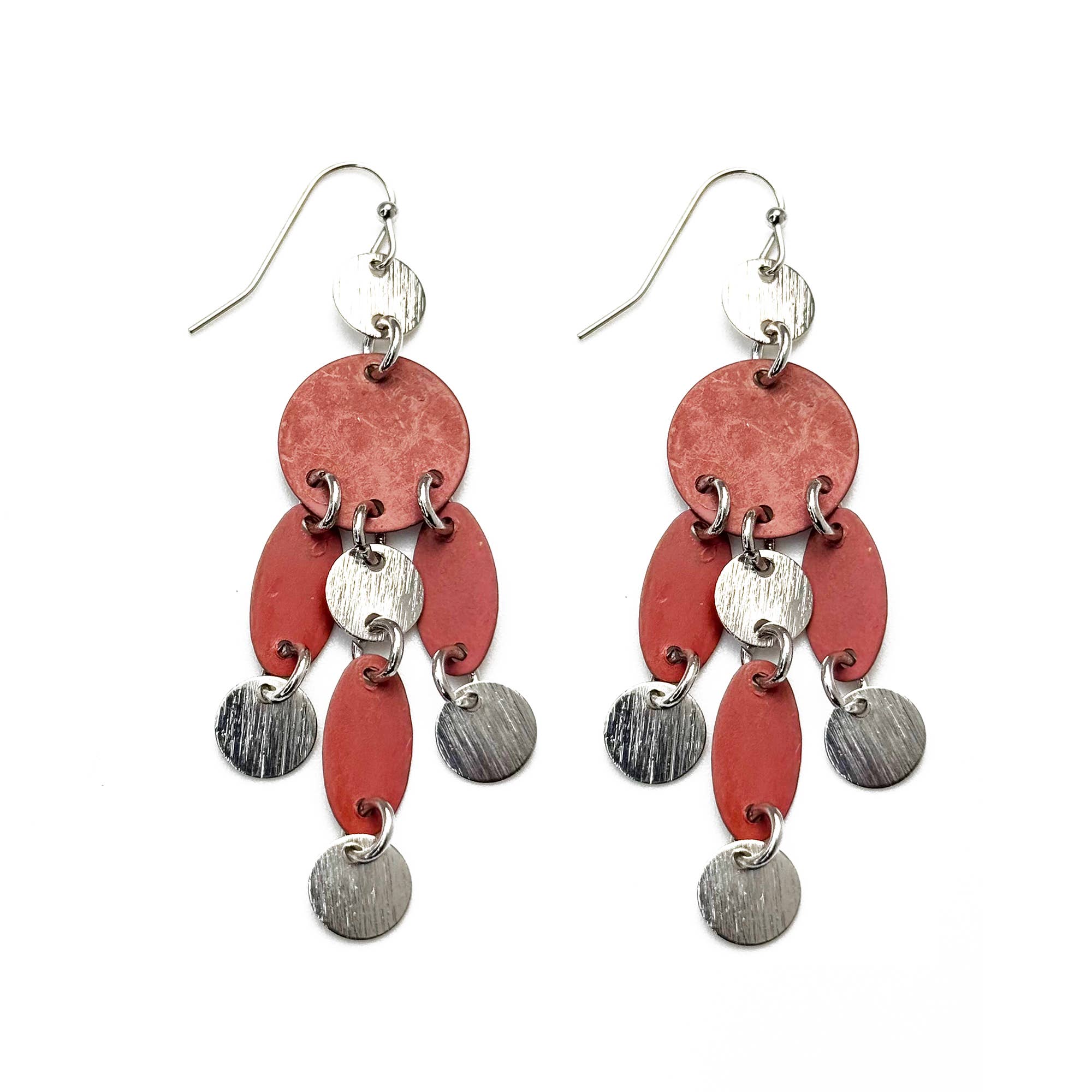 Handcrafted Rust Red Patina Triangle Tassel Earrings