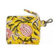 Quilted Block-Printed Travel Pouch - Bright Dahlias