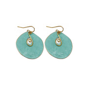 Brass Patina Earrings - Blue Circles
