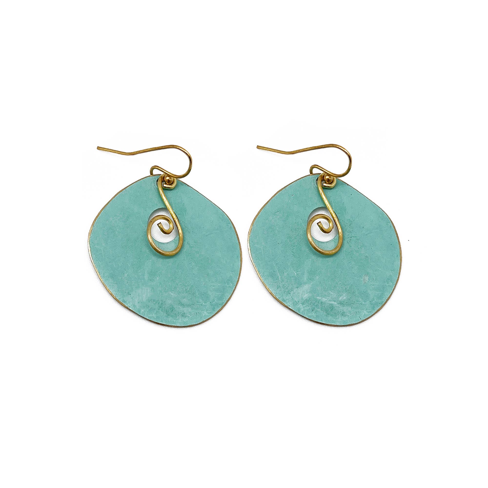 Brass Patina Earrings - Blue Circles