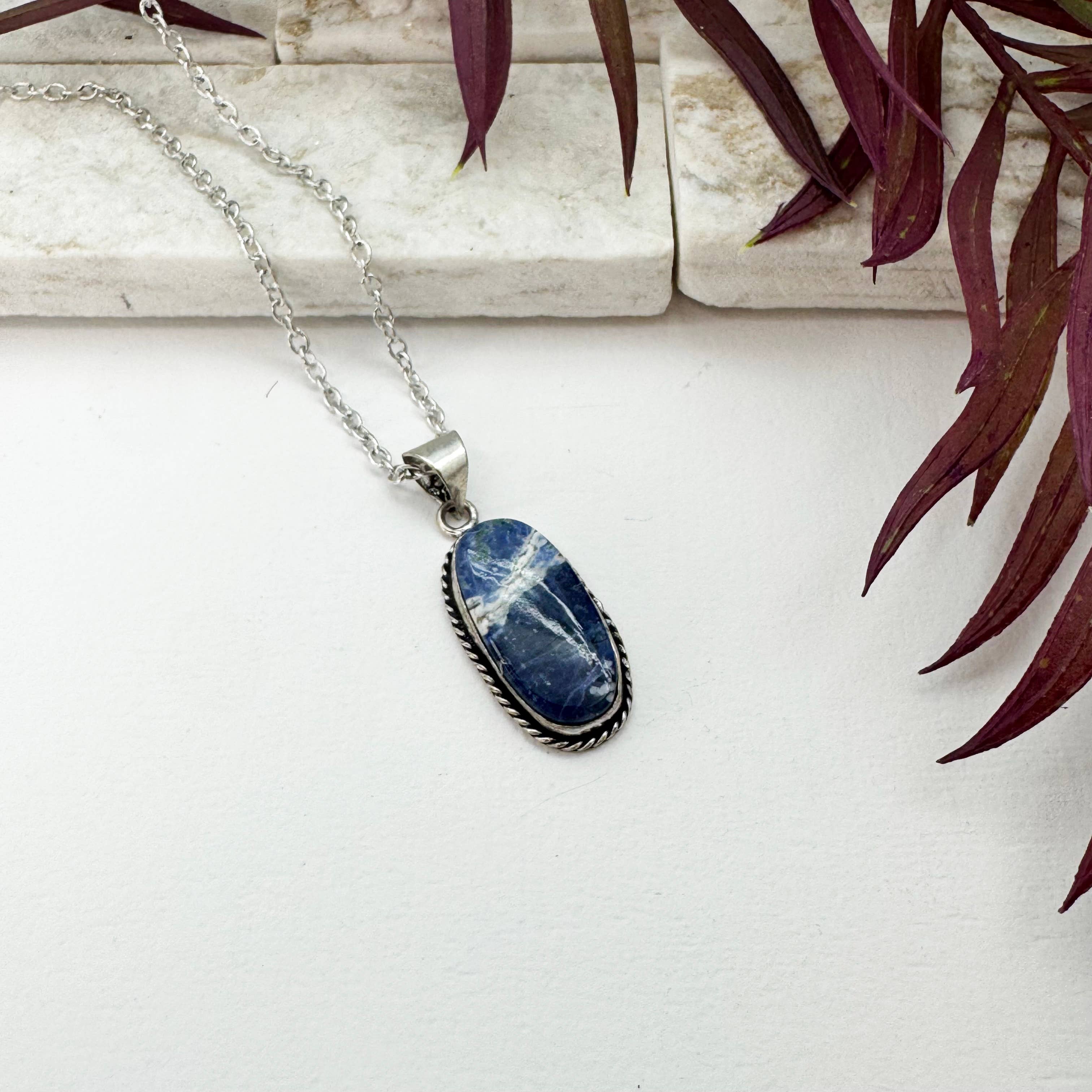 Handcrafted Semiprecious Large Stone Necklace - Sodalite