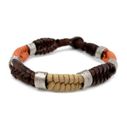 Aadi Brown and Orange Leather and Metal Beads Bracelet