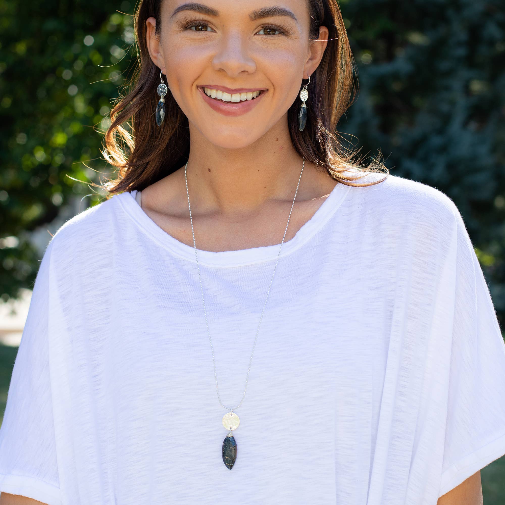 Akriti Silver and Large Faceted Black TigerEye Necklace