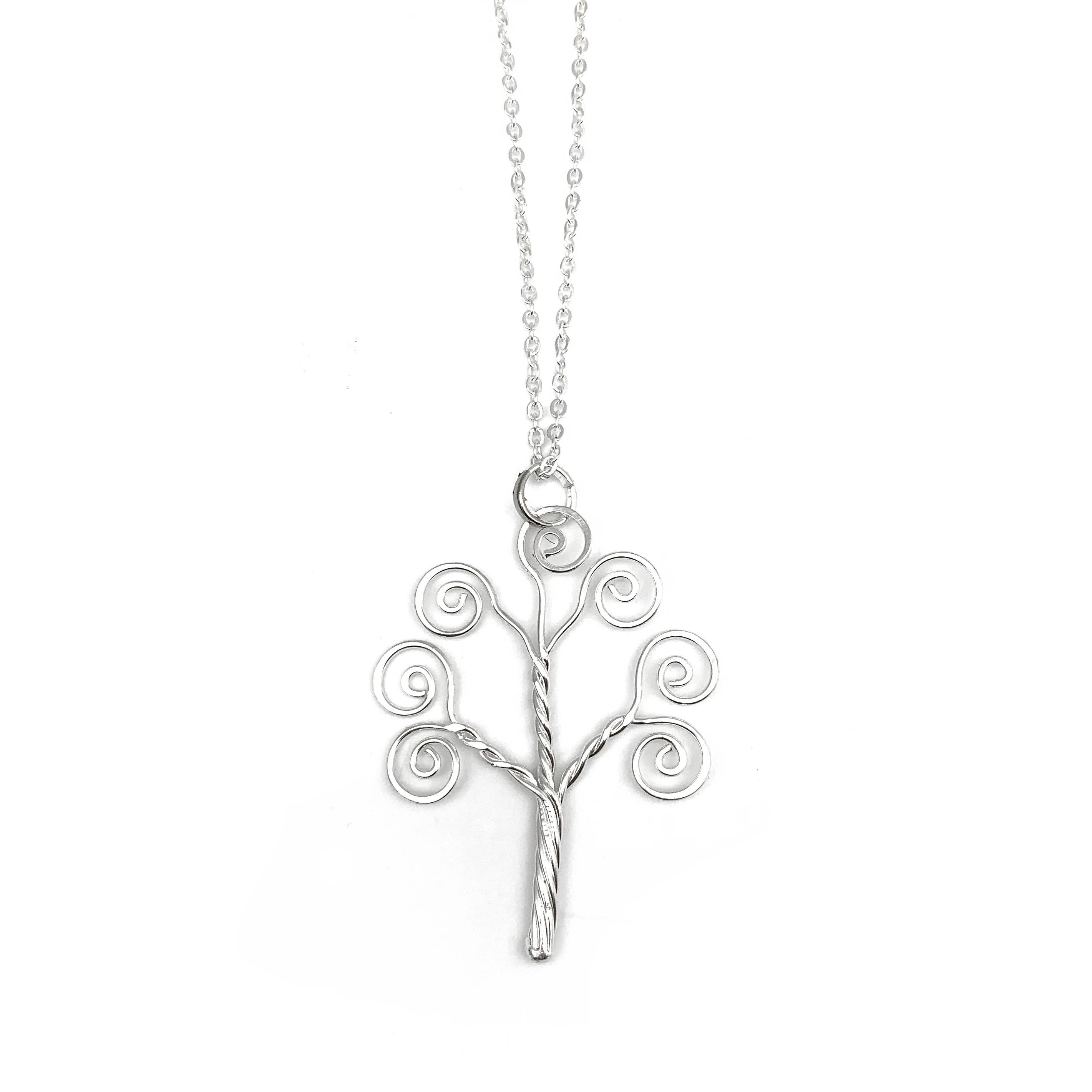 Silver Plated Pendant Necklace - Curly Tree