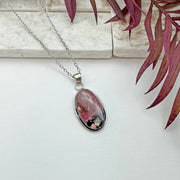 Hancrafted Semiprecious Large Stone Necklace - Rhodonite