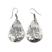 Winter Tree Silver Engraved Earrings