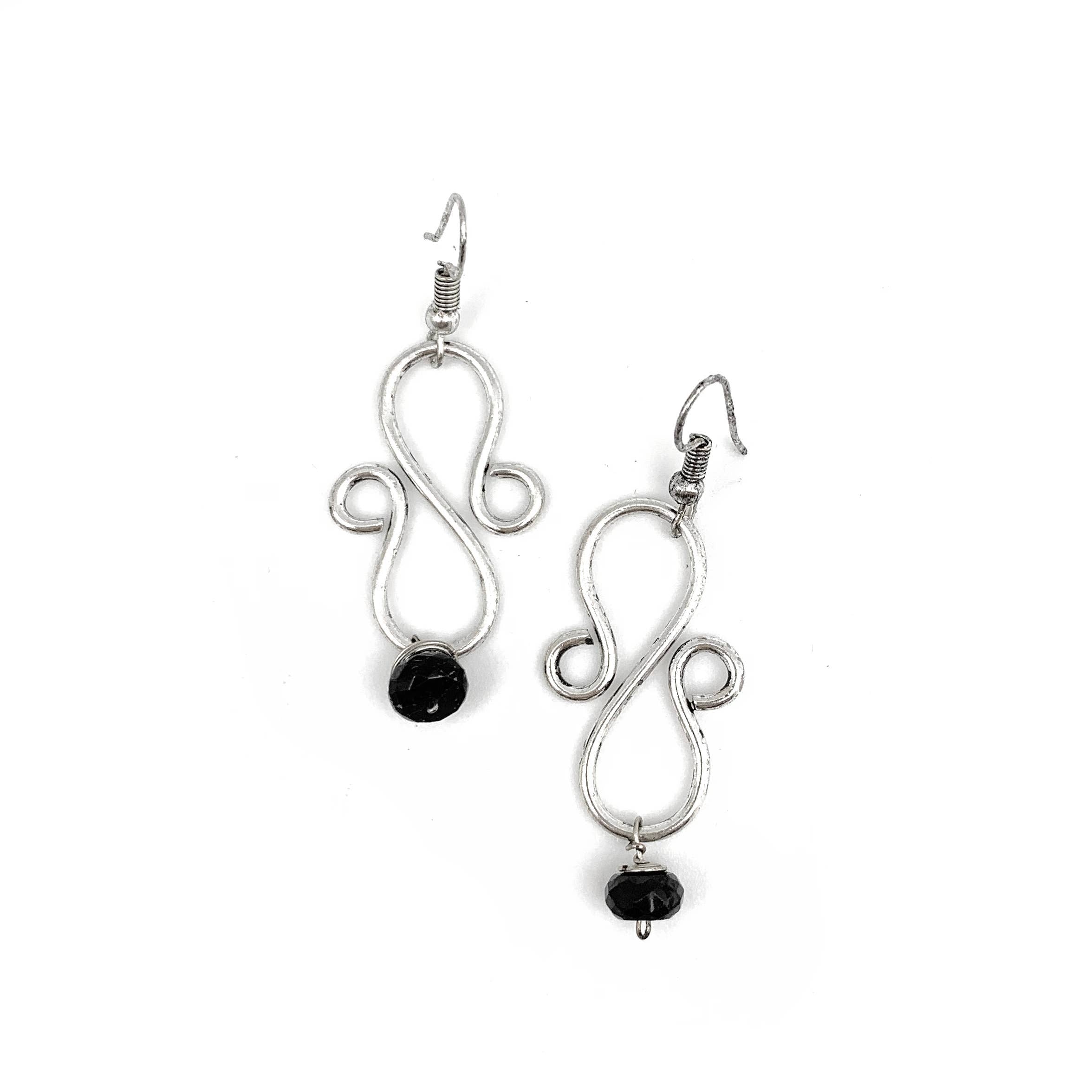 Silver Plated Earrings - Hooks with Black Onyx