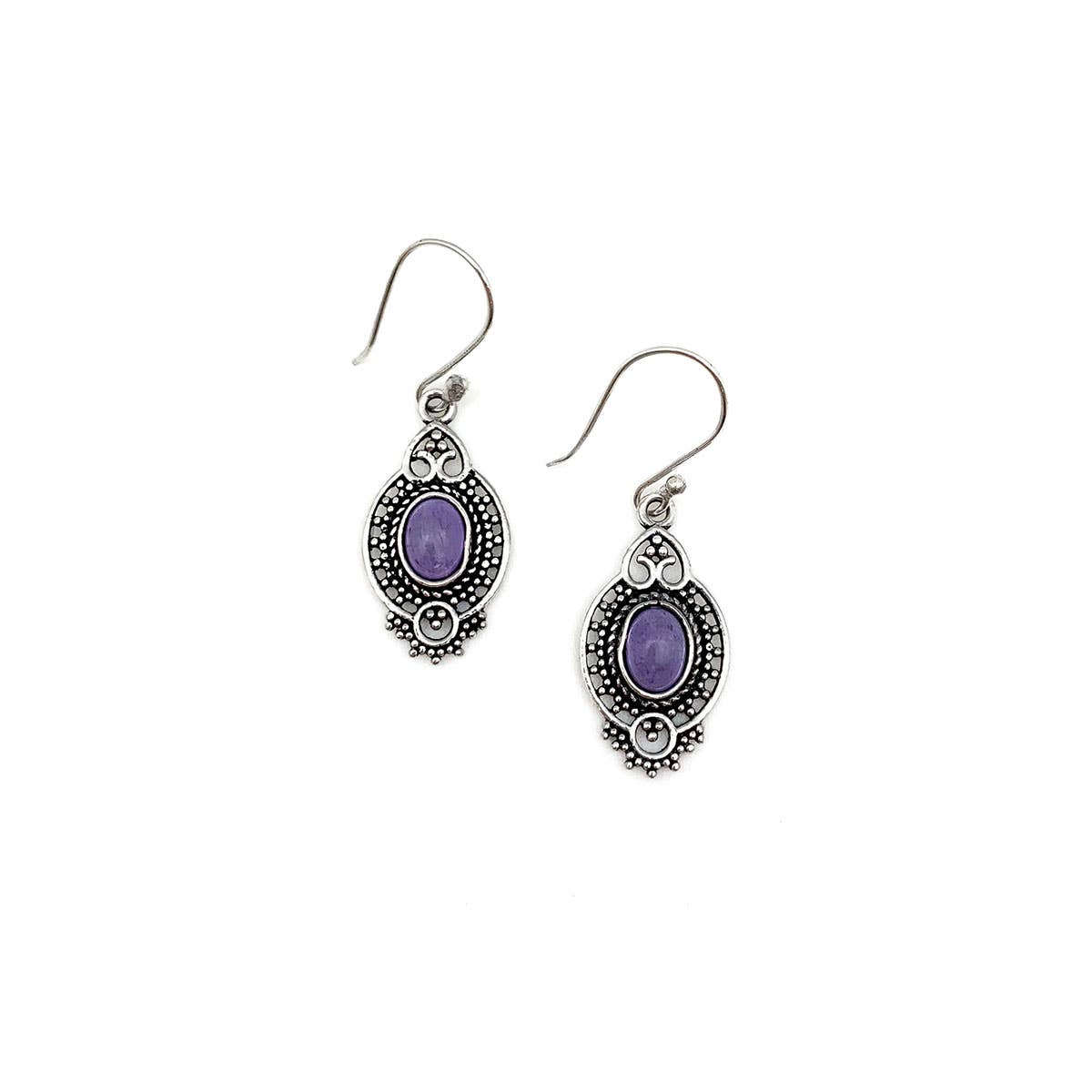 Tanvi Silver-Plated and Charoite Earrings - Ornate Oval