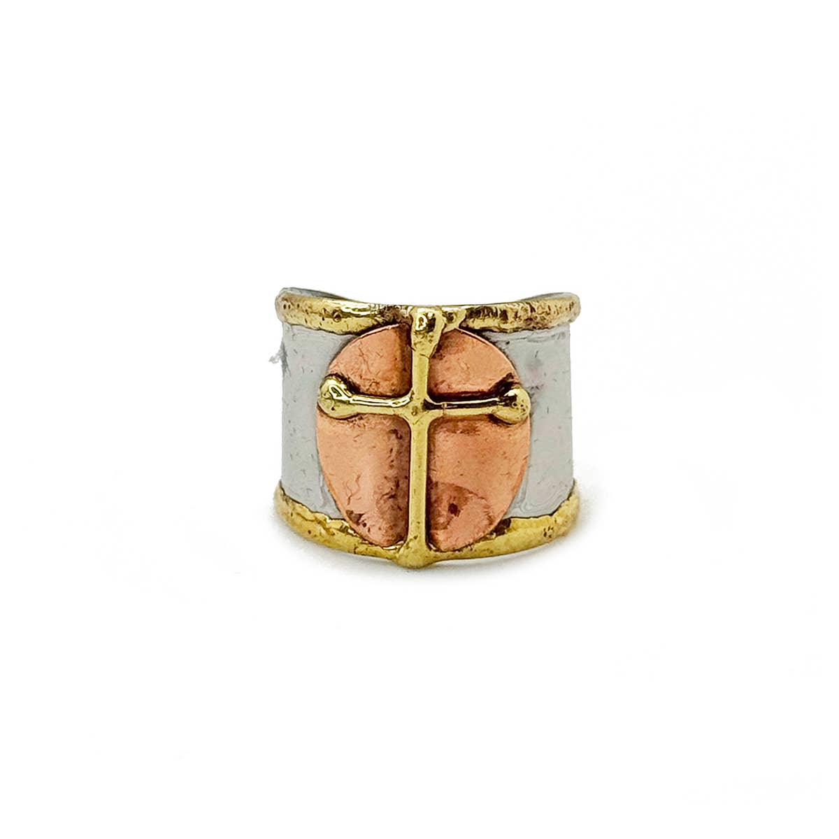 Handcrafted Mixed Metal Cross Ring