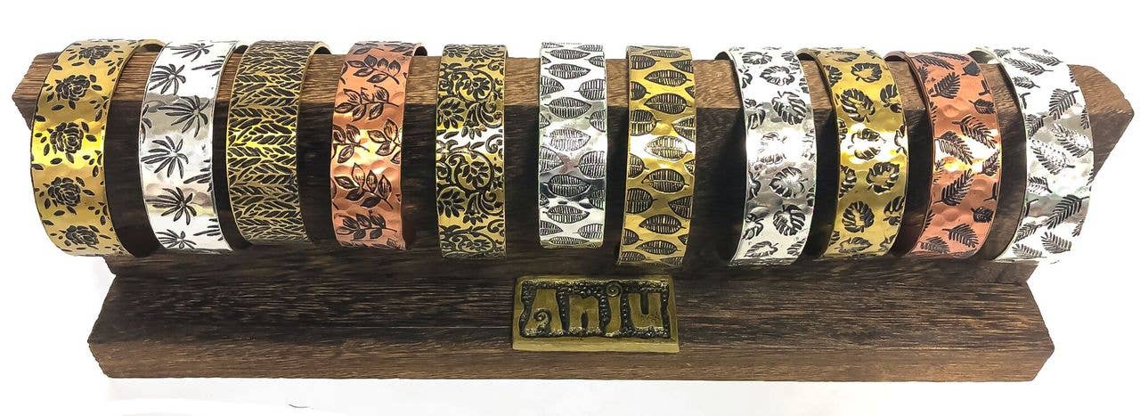Engraved 12 Assorted Cuffs and Bar Display