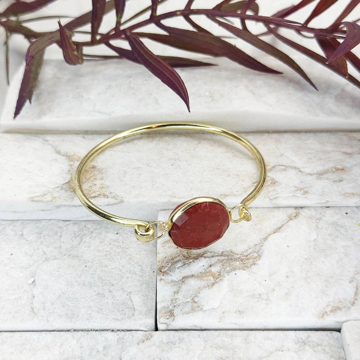 Gold Plated Bracelet with Semi-Precious Stone - Red Jasper