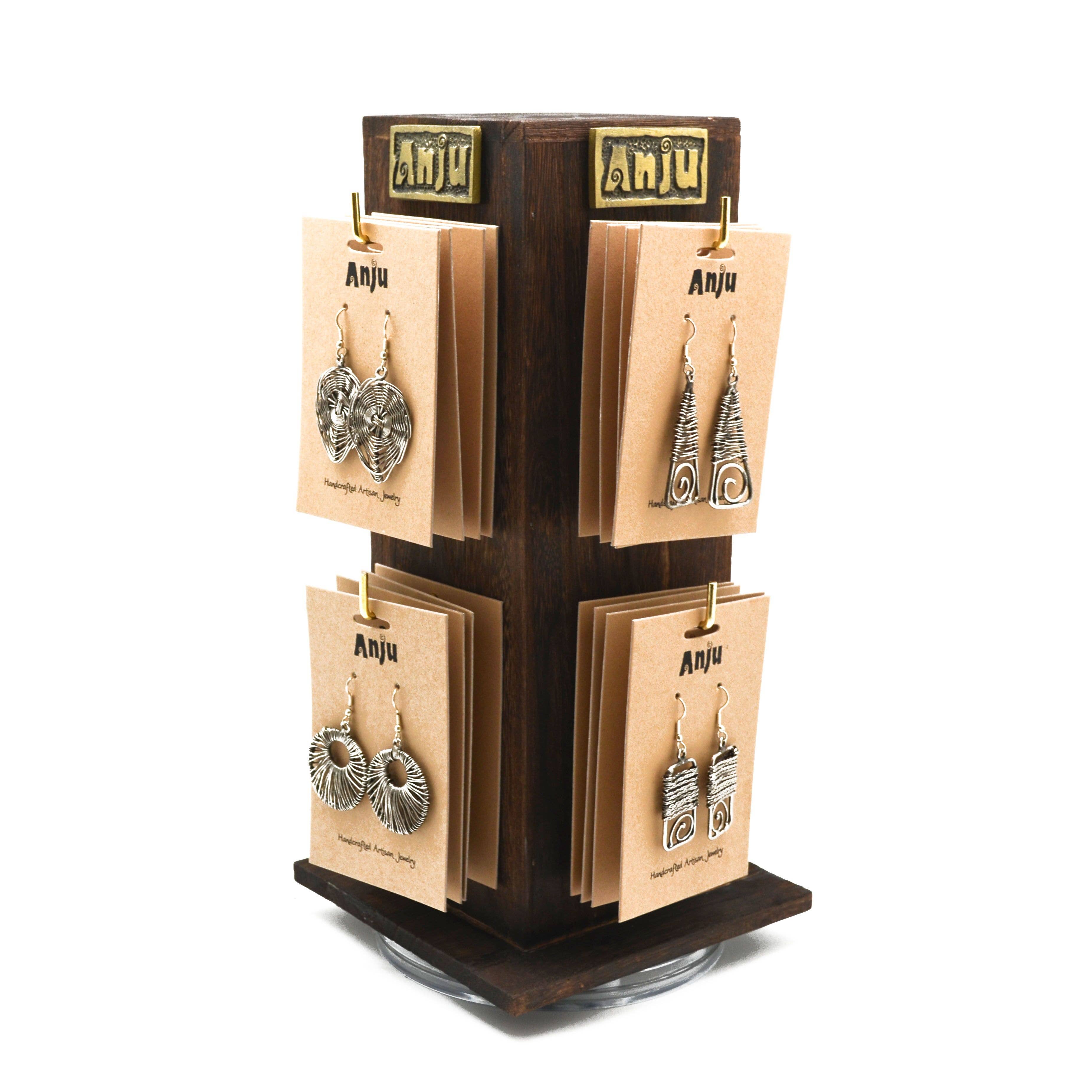 Basketweave 32 Assorted Earrings with Wooden Spinner Display