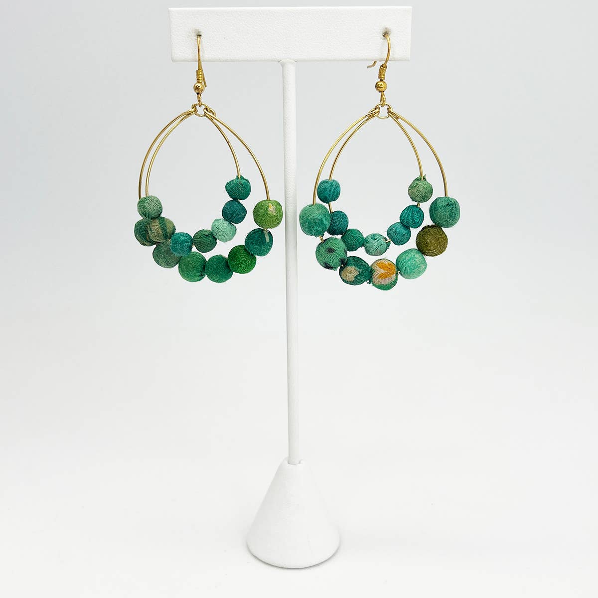 Aasha Seagrass Teardrop Kantha Boho Handcrafted Earrings