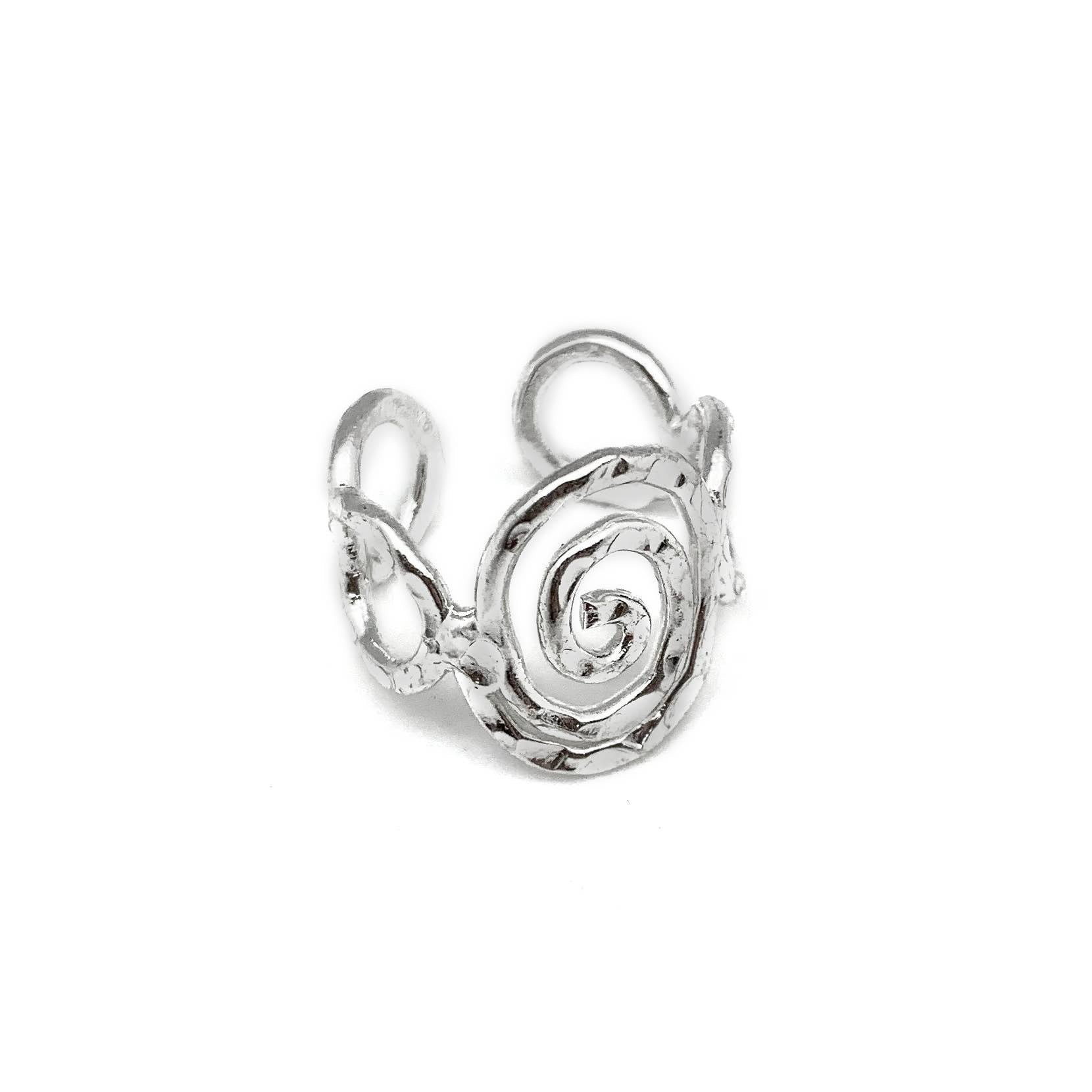 Silver Plated Adjustable Ring - Spiral Oval with Circles