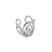 Silver Plated Adjustable Ring - Spiral Oval with Circles