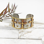 Handcrafted Mixed Metal Cuff - Three Crosses