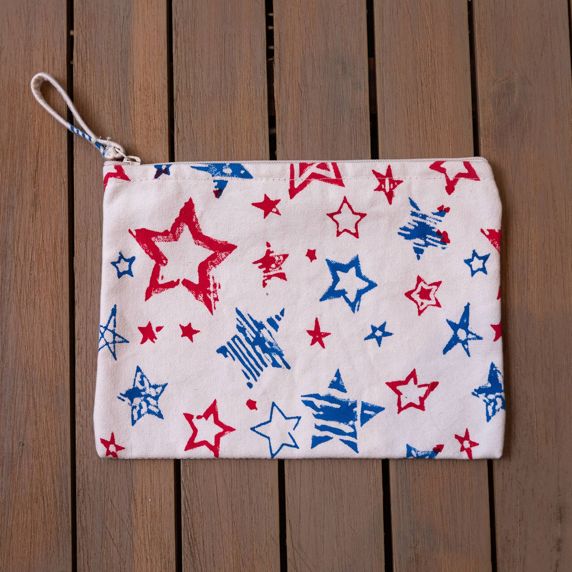Handcrafted Canvas Pouch with Block-Printed Stars