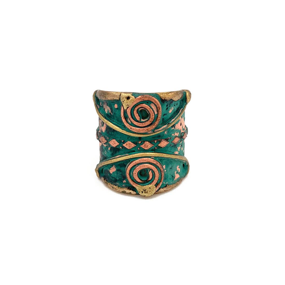 Brass Patina Arcs and Spirals Ring