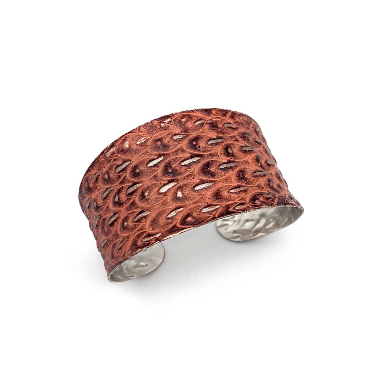 Silver Patina Bracelet - Rust Feather Print