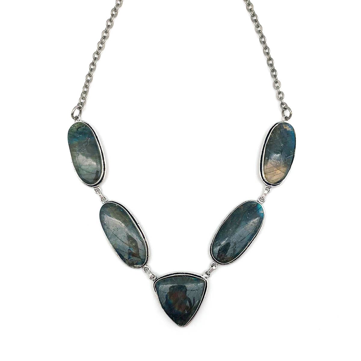 Handcrafted Semiprecious Stone Bib Necklace - Labradorite