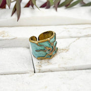 Handcrafted Verdigris River Swirl Brass Patina Ring