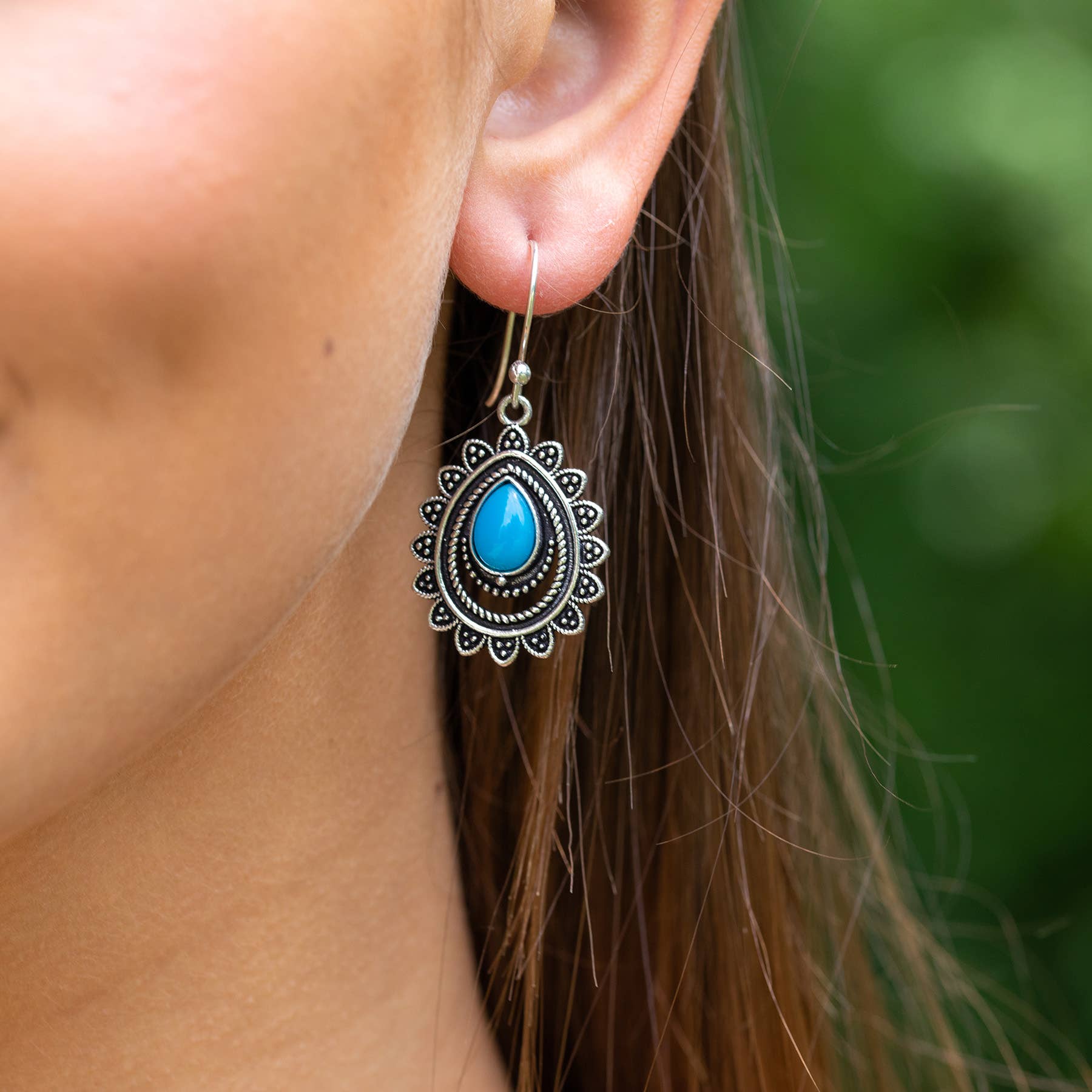 Tanvi Silver-Plated and Blue Chalcedony Earrings - Sunburst