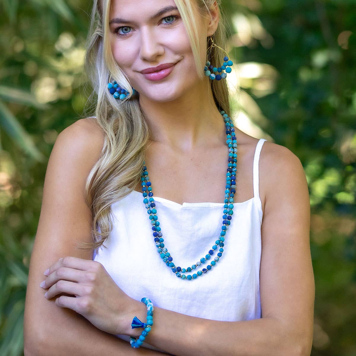 Aasha Aqua Layered Kantha Beaded Handcrafted Necklace