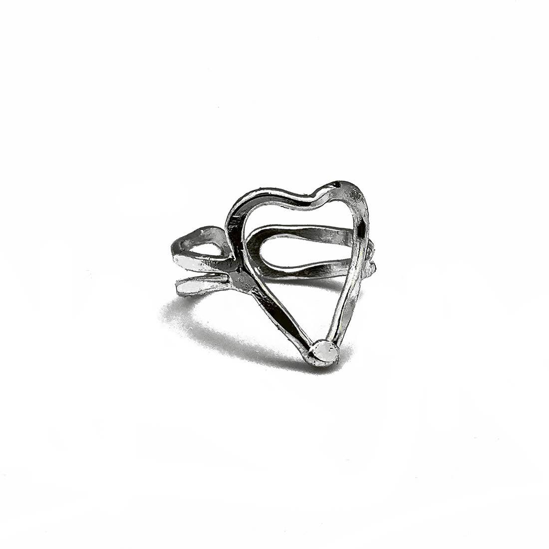 Silver Plated Adjustable Ring - Open Heart