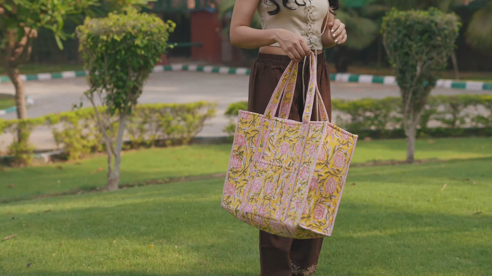 Load video: Hand Creafted Quilted Block-Printed Tote Bag
