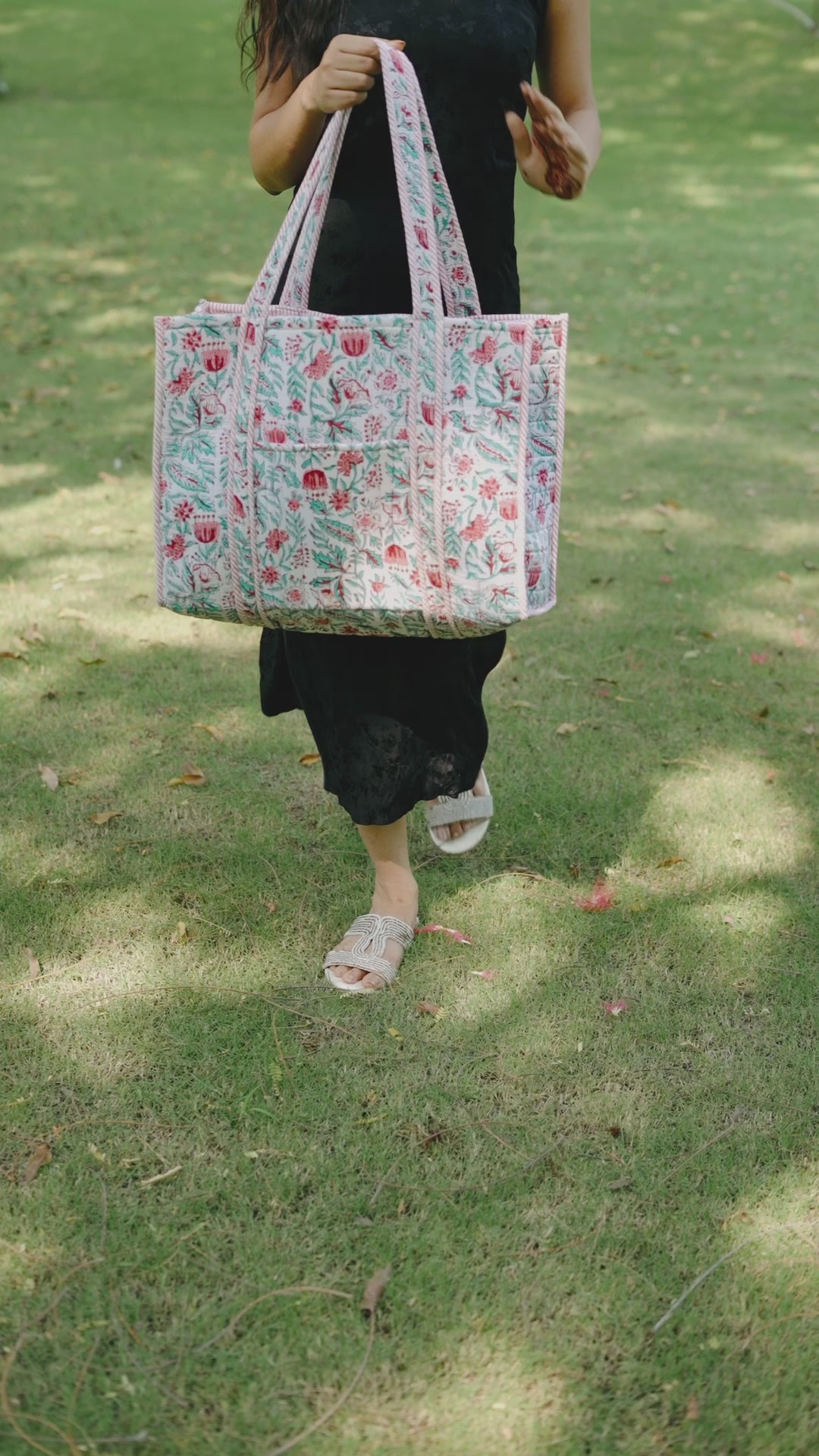 Load video: Hand Creafted Quilted Block-Printed Tote Bag