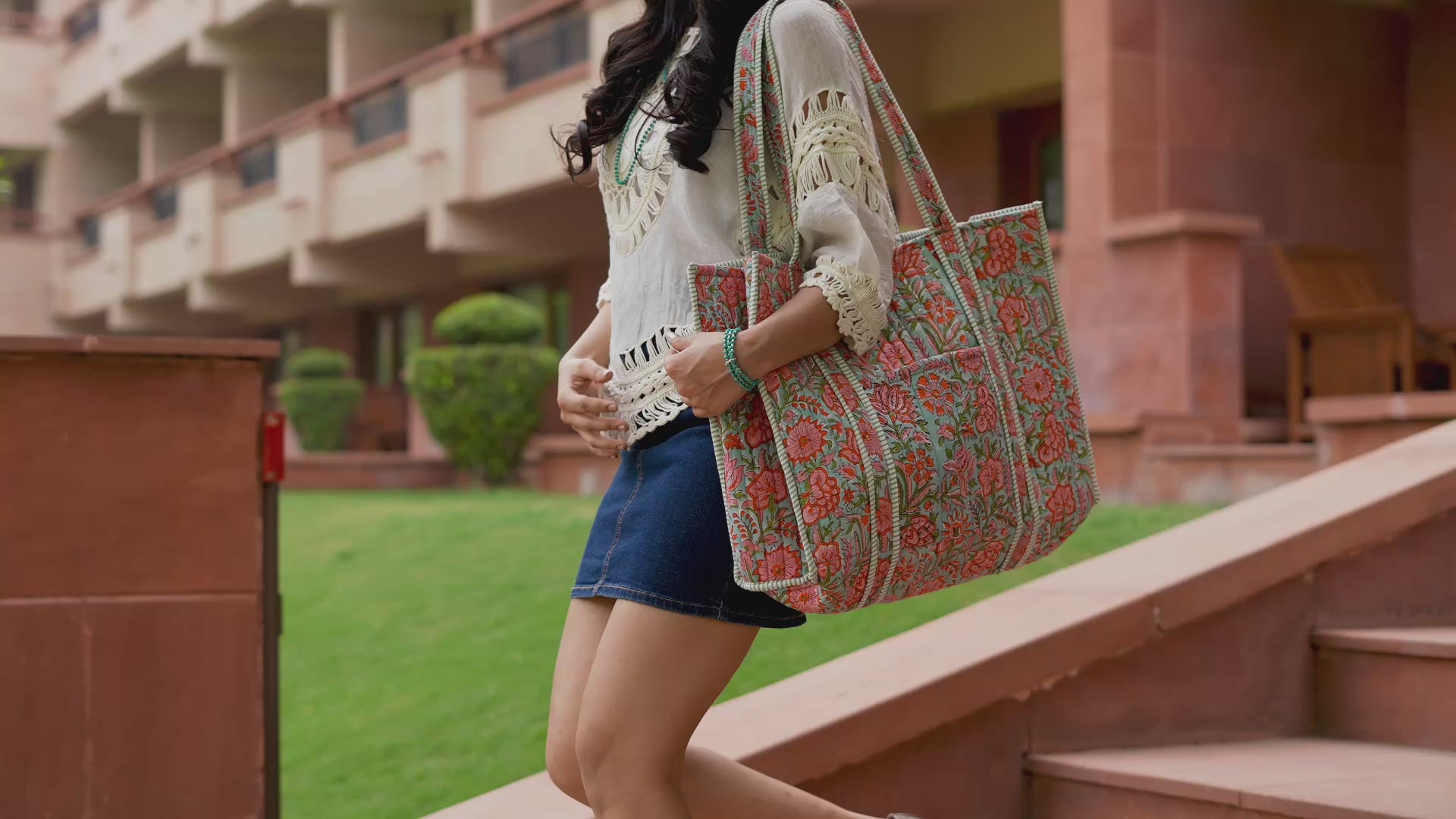 Load video: Hand Crafted Quilted Block-Printed Tote Bag